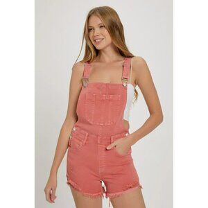 Risen Bree Peach Distressed Overall Shorts